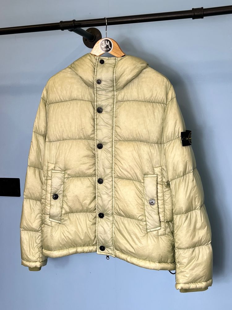 Medium Stone Island Pistachio Green Garment Dyed Down Puffer Coat Jacket